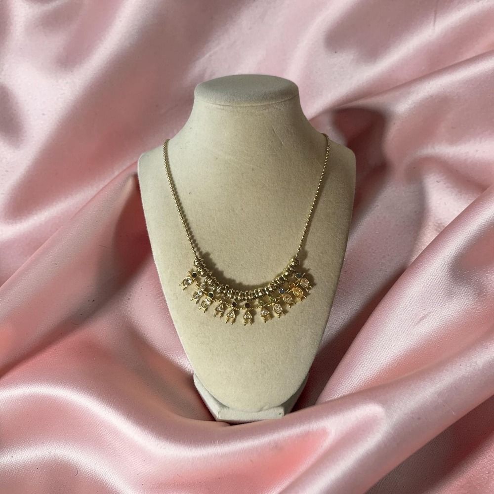 Vintage KLS Birthstone Brats Necklace Gold Tone Boy Girl Rhinestone 1970s 30"